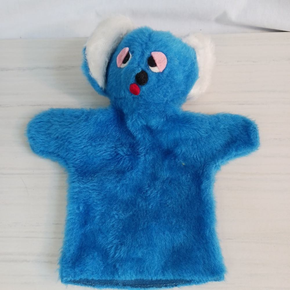 Vintage Blue Koala Hand Puppet Handmade 1950s Goofy Retro Child's Toy Plush
